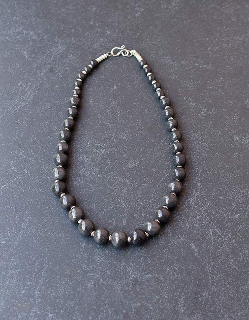 Blue Pottery Full Bead Necklace (Black)